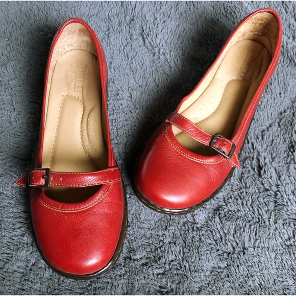 Born Shoes - Born Red Leather Maryjane Flats Shoes